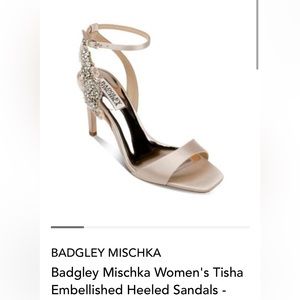 Badgley Mischka Women’s Tisha Embellished Heeled Sandals. Nude Satin. Size 5.5.